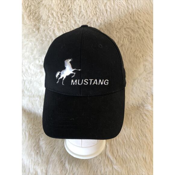 Mustang Logo Black Hat Unisex Adult One Size Fits All Full Throttle Black - Picture 1 of 8